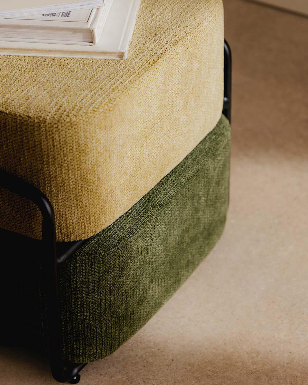 Rectangular pouf with removable cushion in Elin fabric