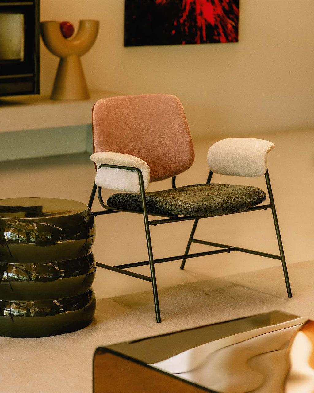 Vegas Armchair with Metal and Fabric Armrests