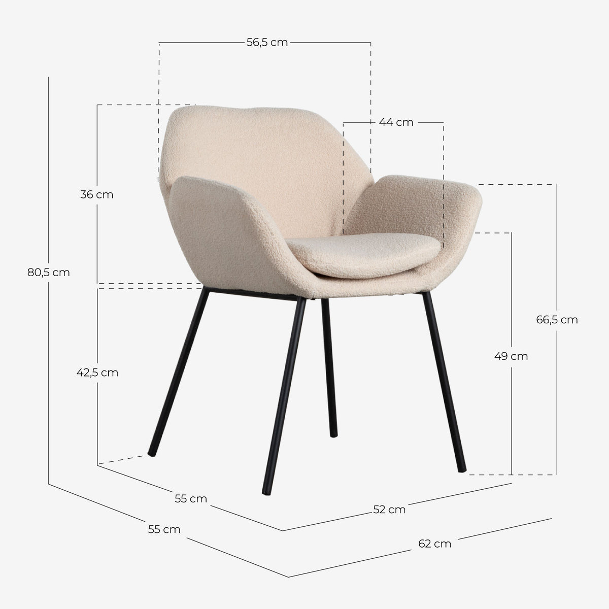 Metal dining chair with armrests Eider Bouclé