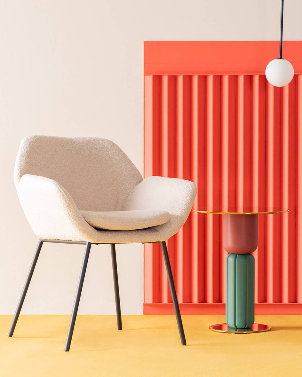 Metal dining chair with armrests Eider Bouclé