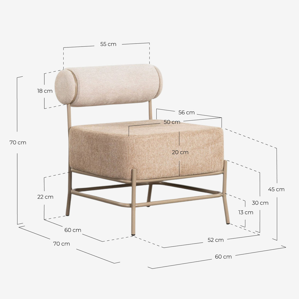 Elin Soft fabric and metal armchair
