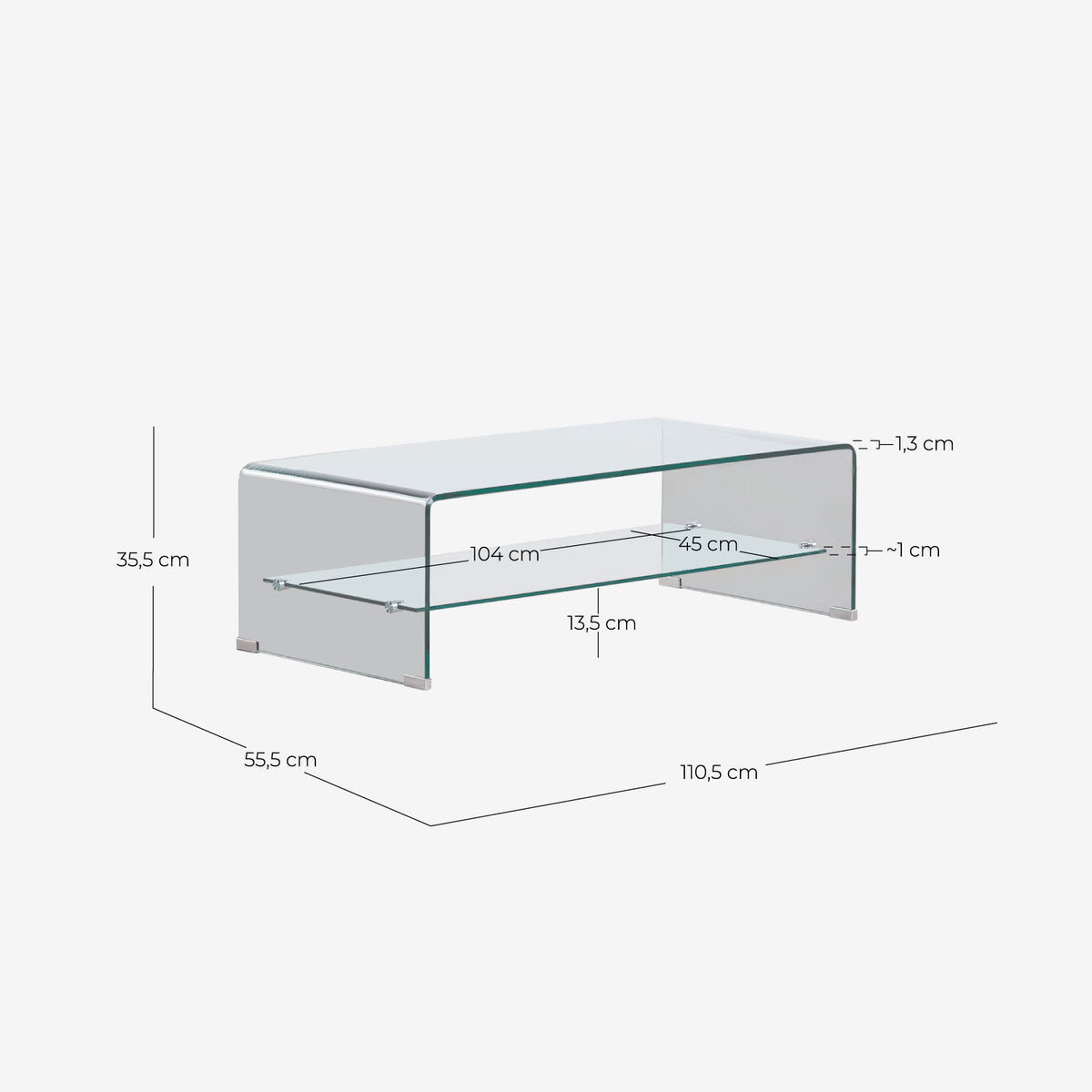 Rectangular coffee table 110x55 cm in tempered glass Endil