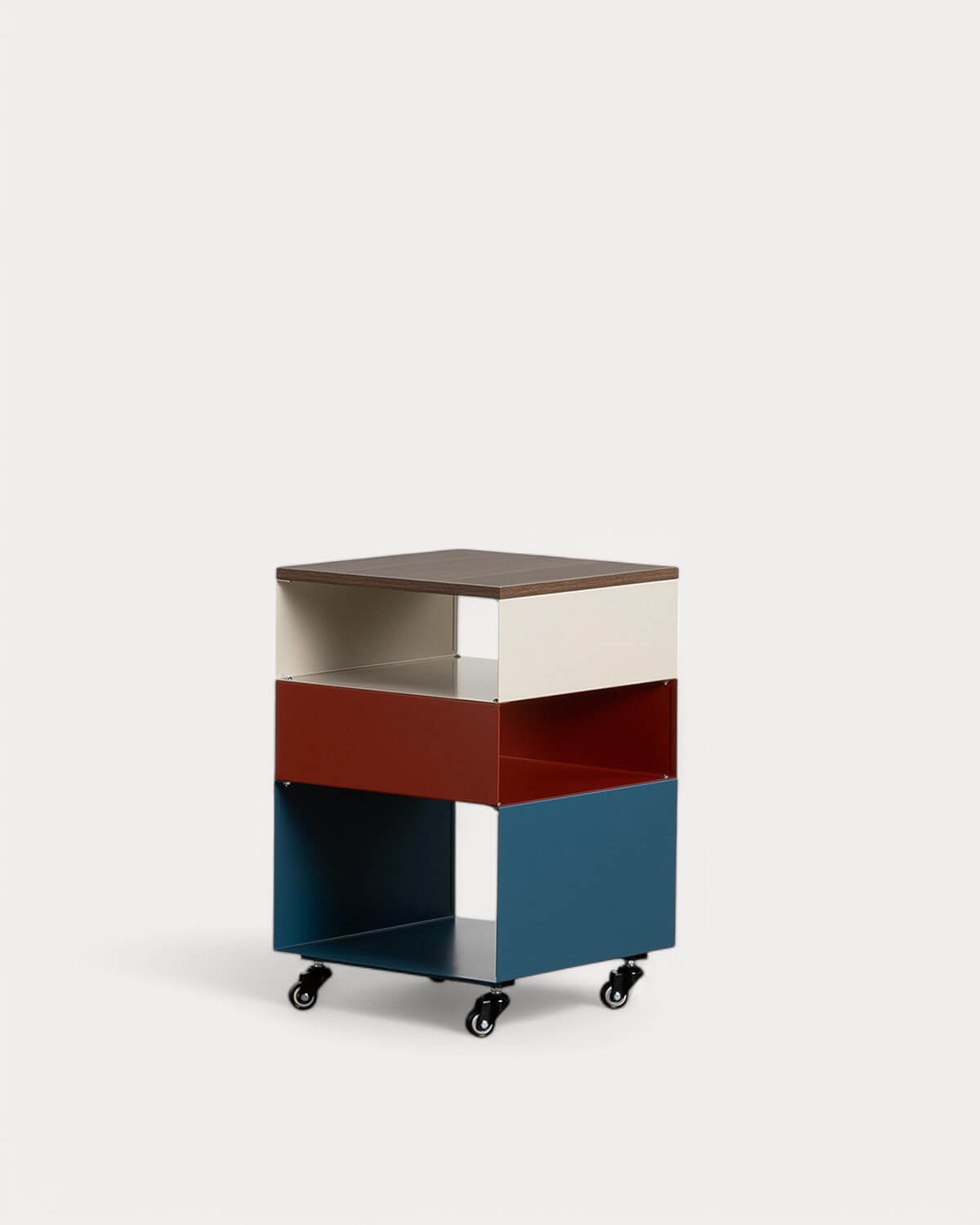 Side table with wheels and storage 40x40 cm in metal Aron