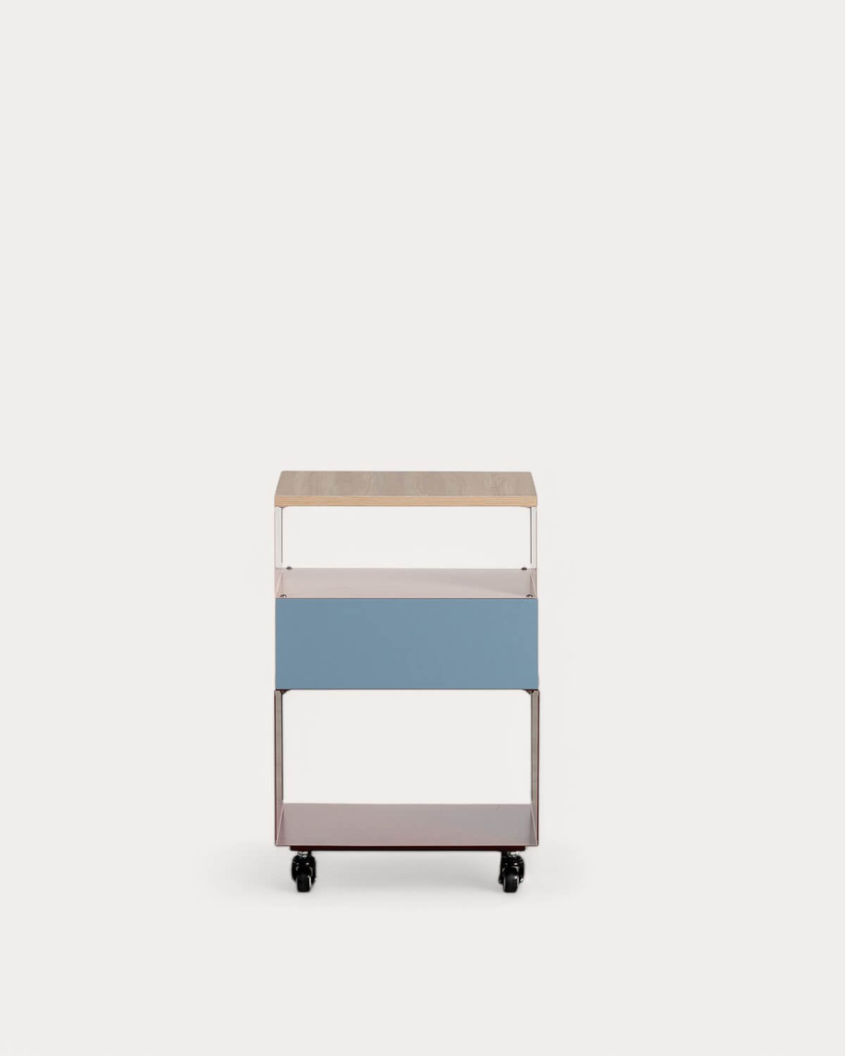 Side table with wheels and storage 40x40 cm in metal Aron