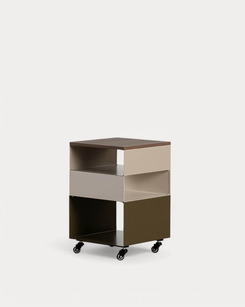 Side table with wheels and storage 40x40 cm in metal Aron