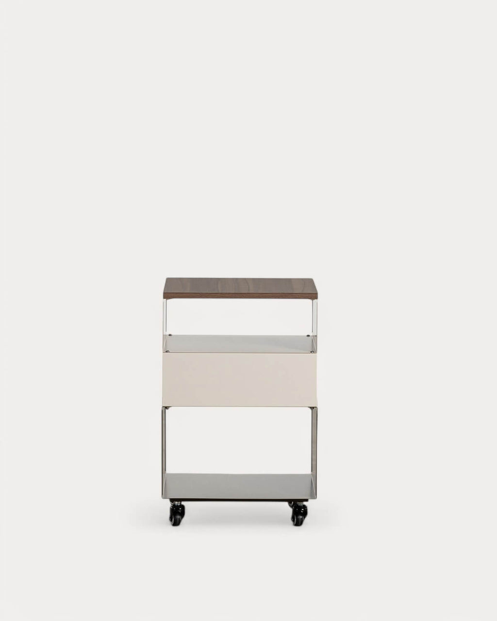 Side table with wheels and storage 40x40 cm in metal Aron