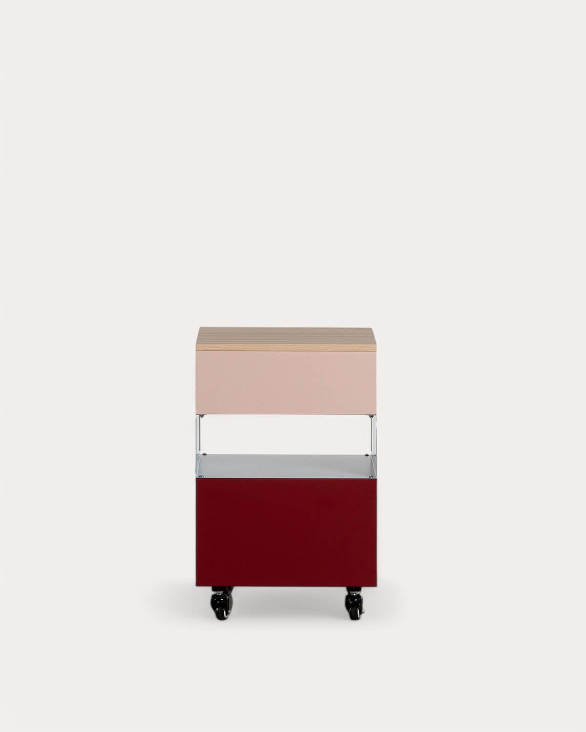 Side table with wheels and storage 40x40 cm in metal Aron