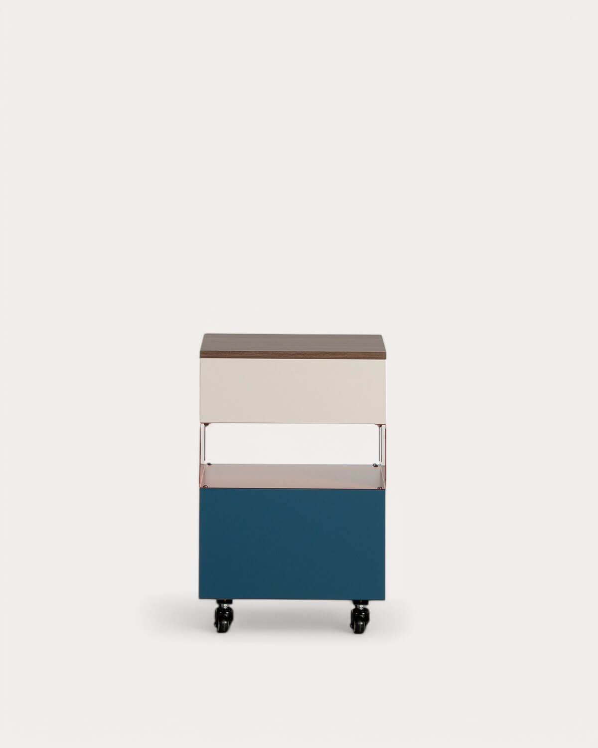 Side table with wheels and storage 40x40 cm in metal Aron