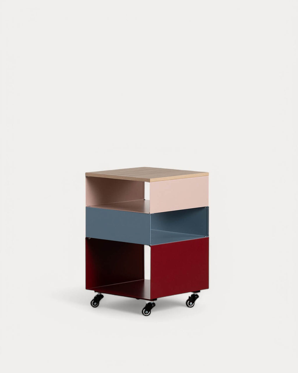 Side table with wheels and storage 40x40 cm in metal Aron