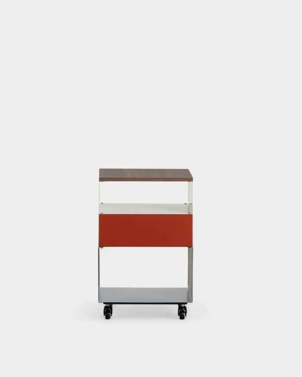 Side table with wheels and storage 40x40 cm in metal Aron