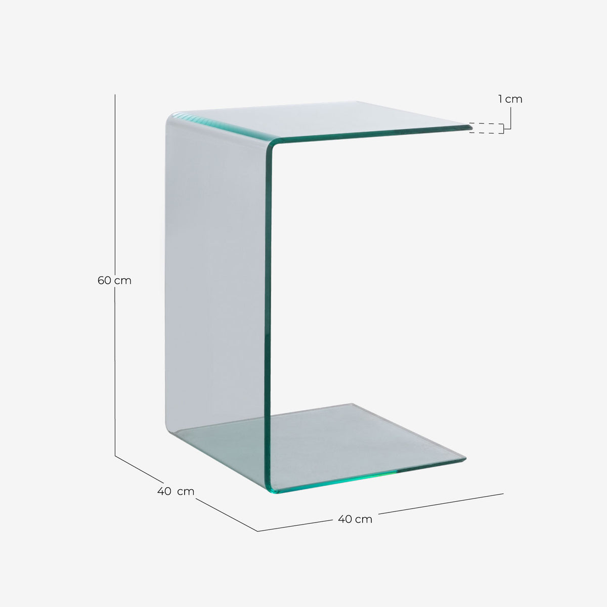 Square side table 40x40 cm in tempered glass Elem