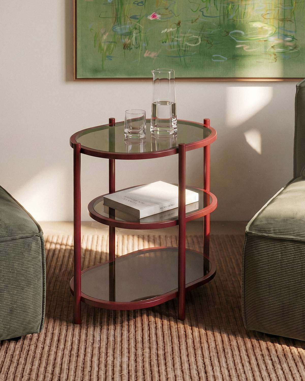 Oval side table 50x40 cm metal and tempered glass Yerry