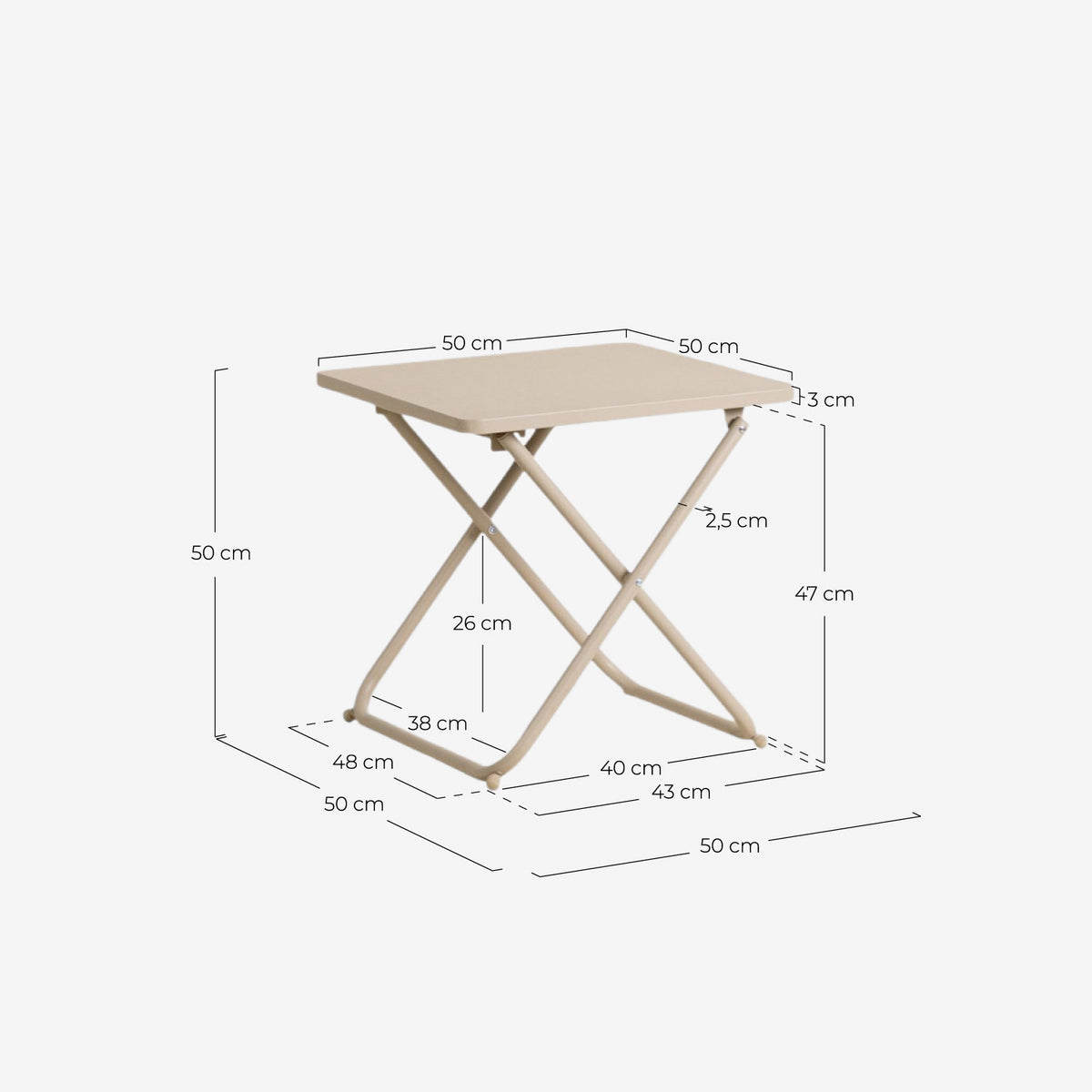 Bowye metal folding outdoor side table 50x50 cm