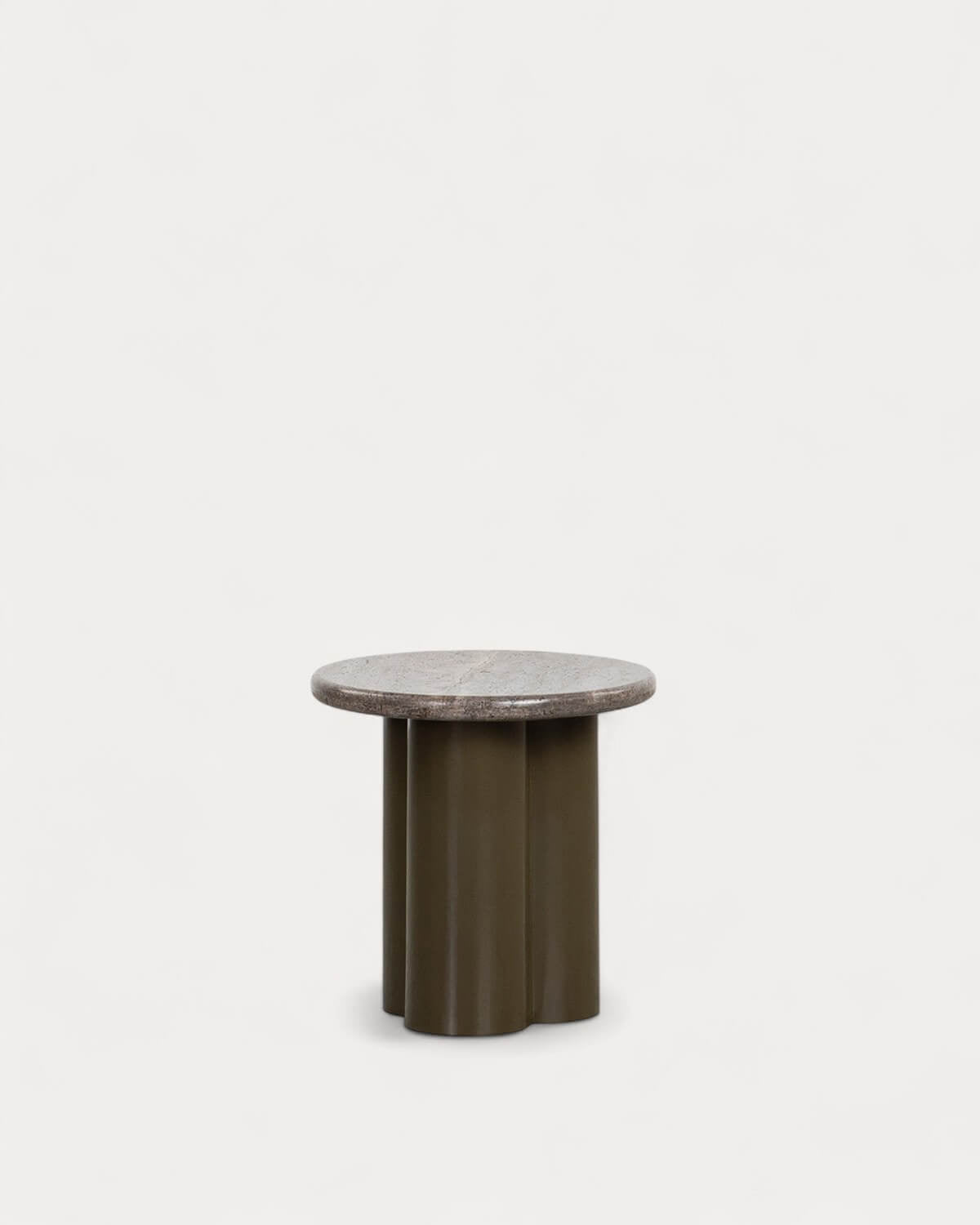 Round side table Ø40 cm in travertine marble and Trébolo metal