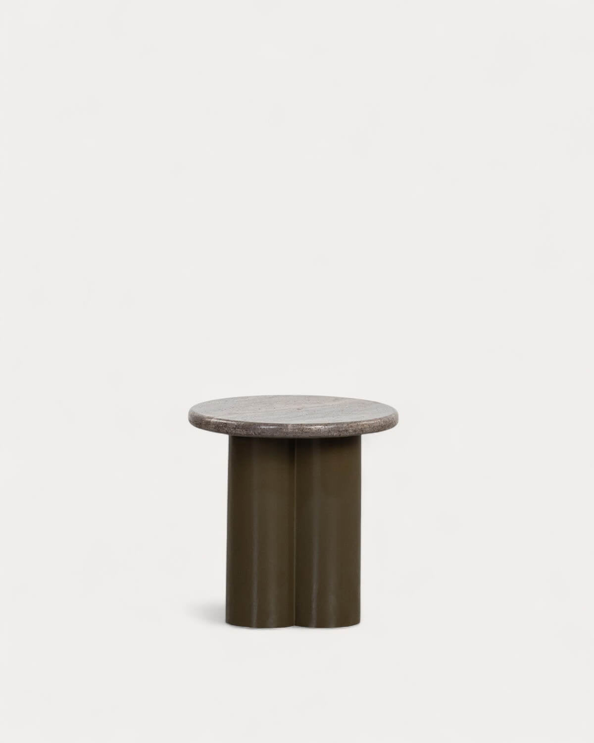 Round side table Ø40 cm in travertine marble and Trébolo metal
