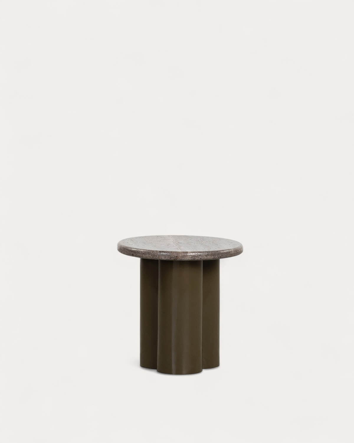 Round side table Ø40 cm in travertine marble and Trébolo metal