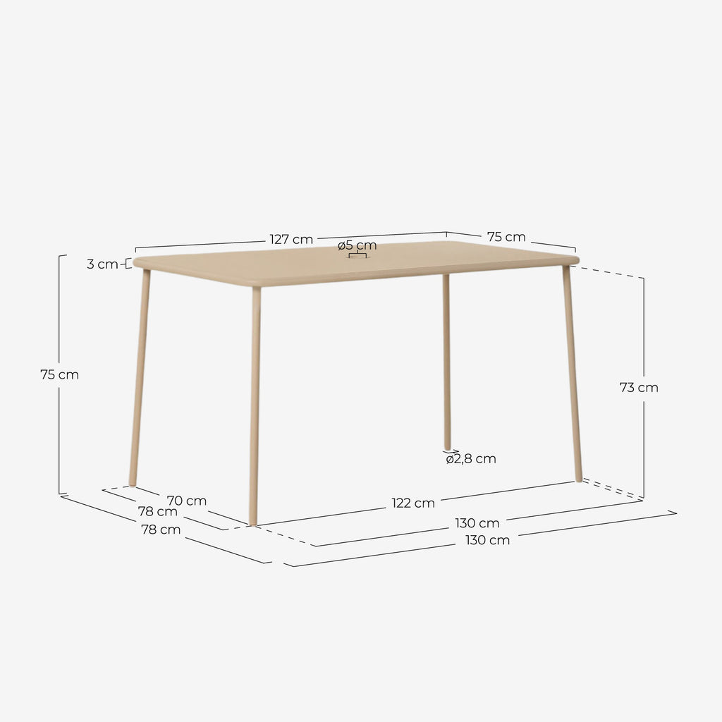 Mijail rectangular metal outdoor table 130x78 cm