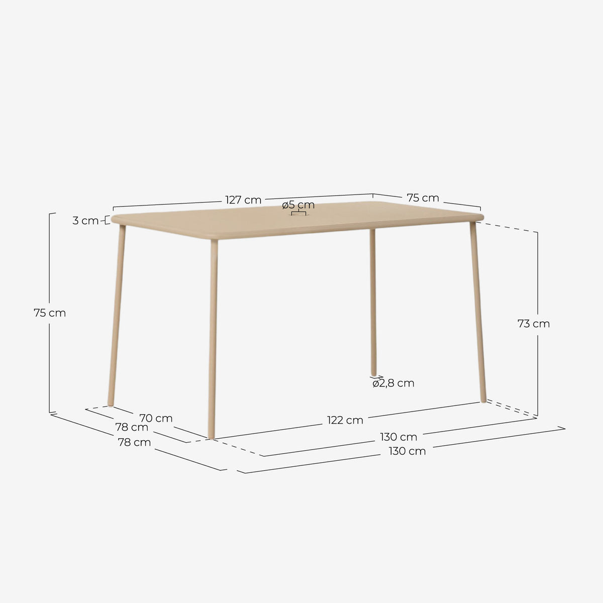 Mijail rectangular metal outdoor table 130x78 cm