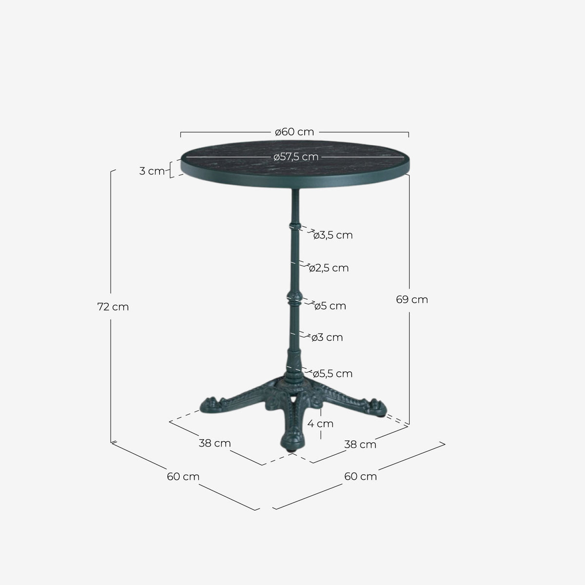 Round dining room bistro table Ø60 cm in metal Yona