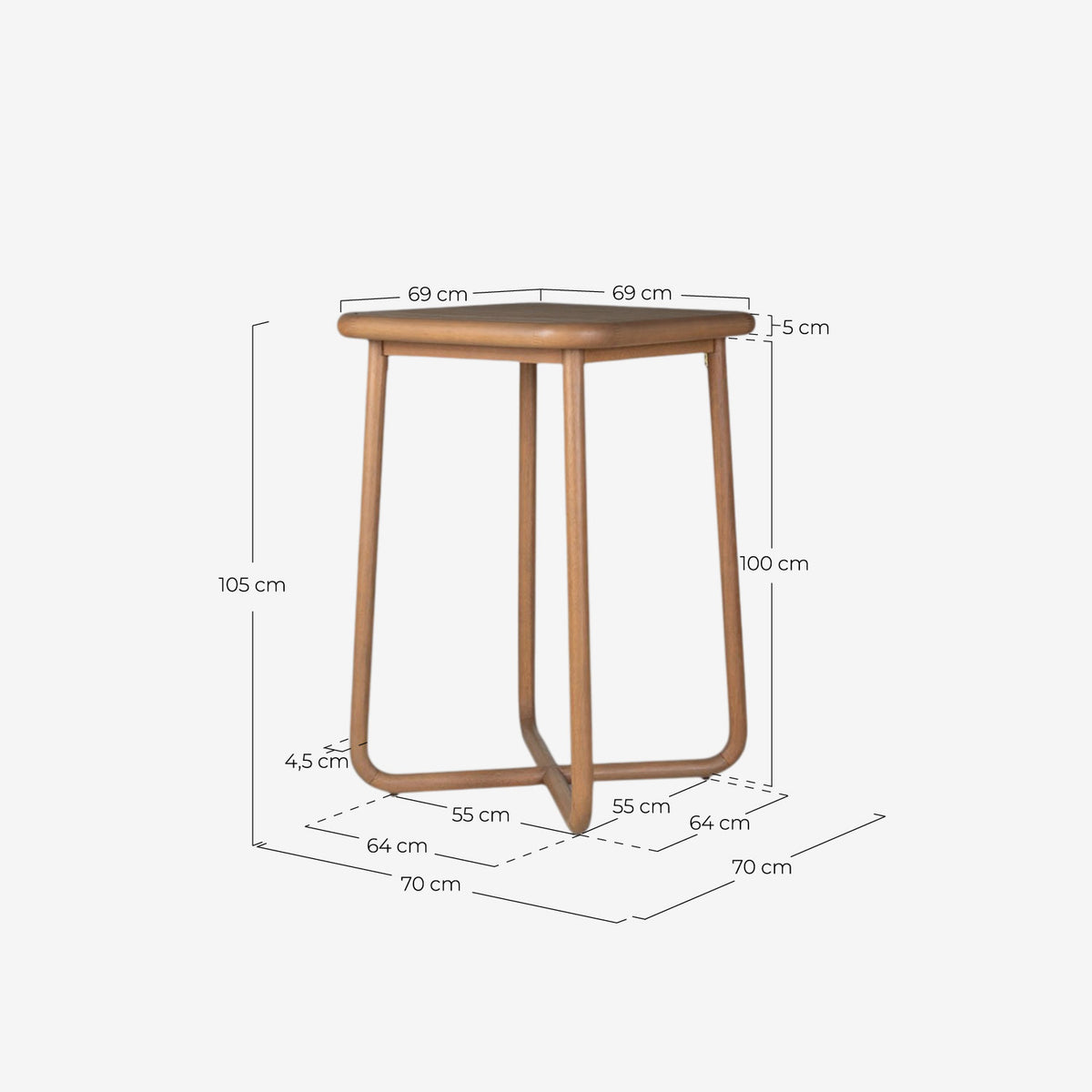 Square high table 70x70 cm in eucalyptus wood Elnes