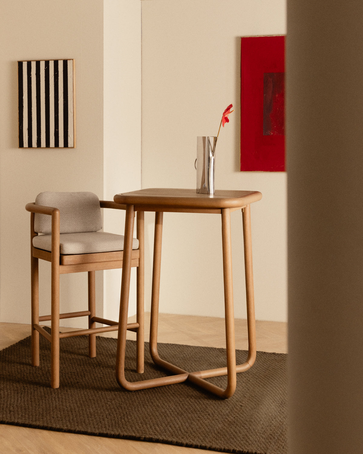 Square high table 70x70 cm in eucalyptus wood Elnes