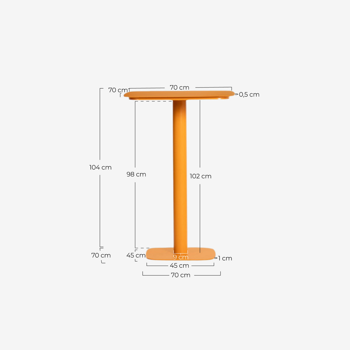 Zoilo square metal high table 70x70 cm