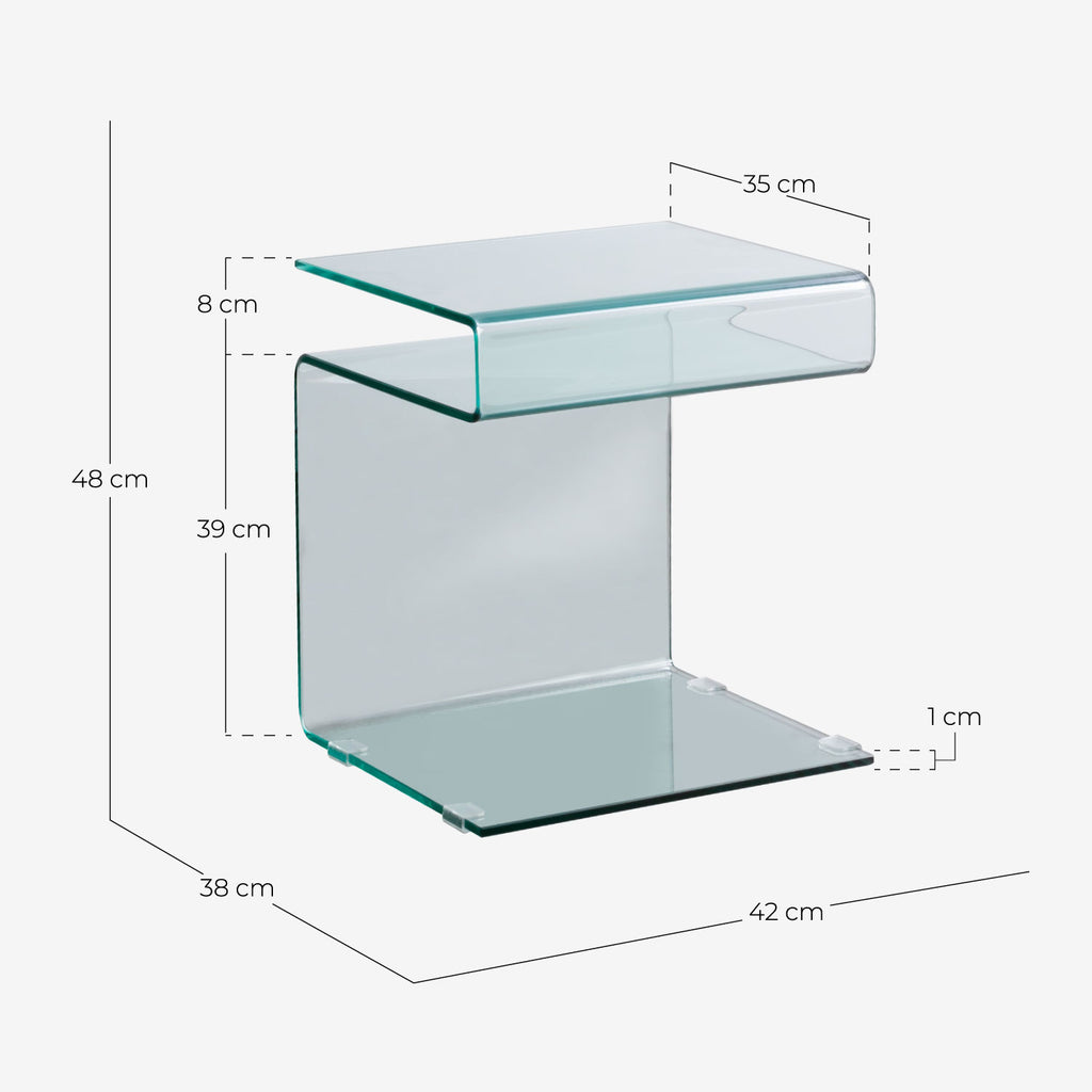 Square side table 42x38 cm in Erox glass