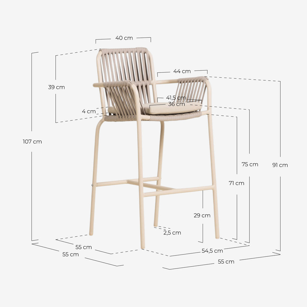 75 cm outdoor bar stool in aluminum and rope Drian