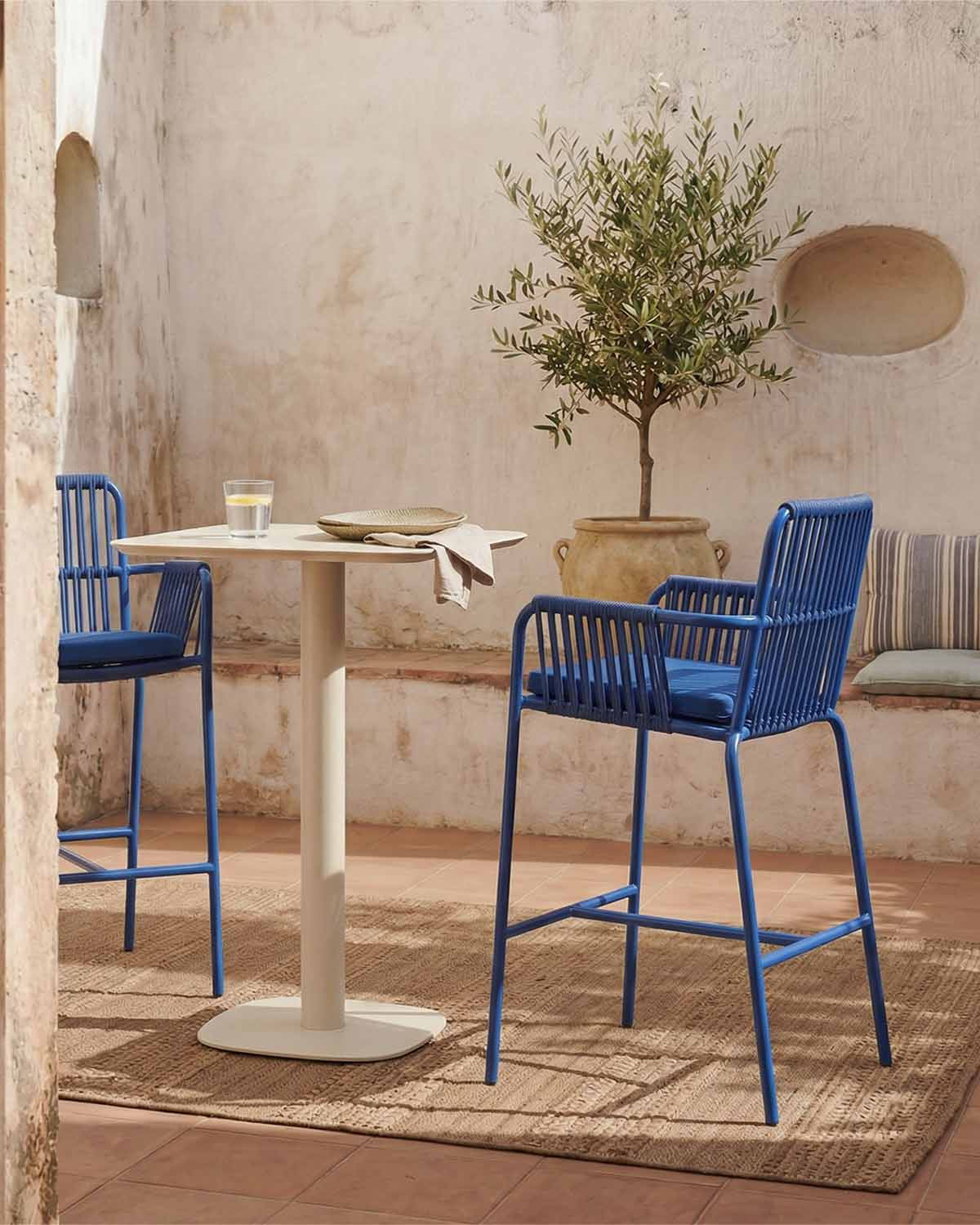 75 cm outdoor bar stool in aluminum and rope Drian