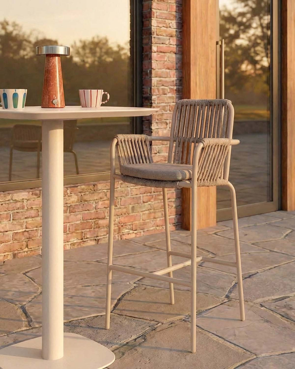 75 cm outdoor bar stool in aluminum and rope Drian