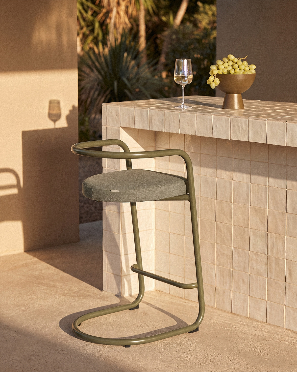 Aryo Outdoor Metal and Fabric Bar Stool