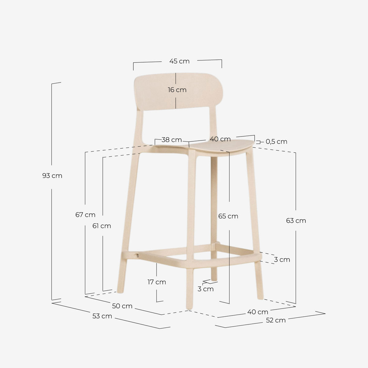 Briel 65 cm outdoor polypropylene bar stool