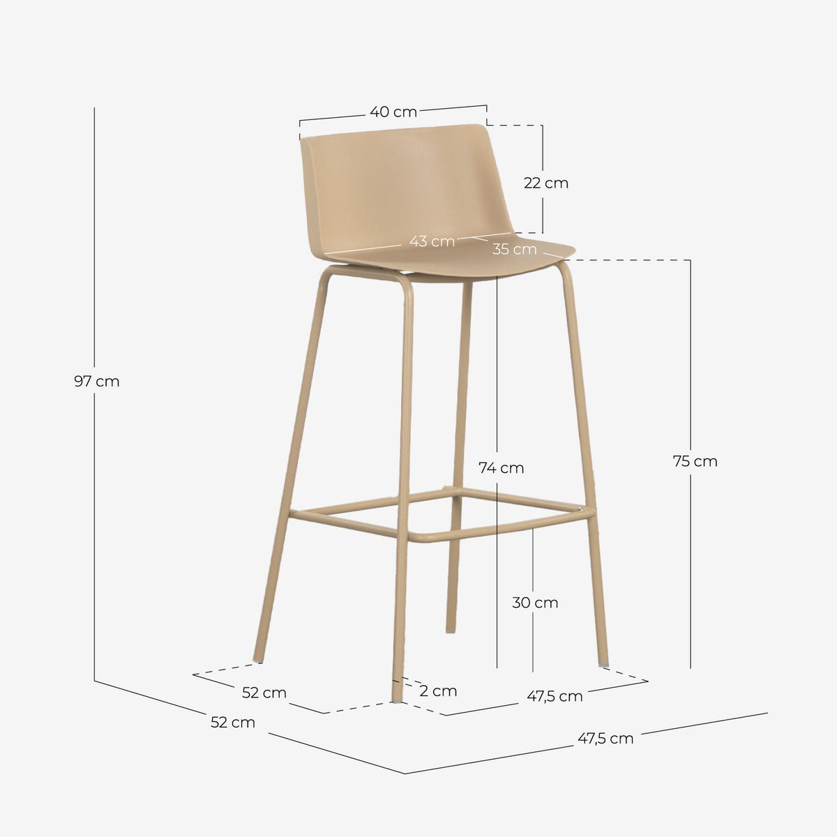 75 cm outdoor bar stool in polypropylene and metal Meivy