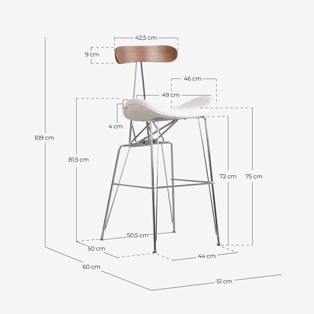 75 cm bar stool in fabric and wood Brunela