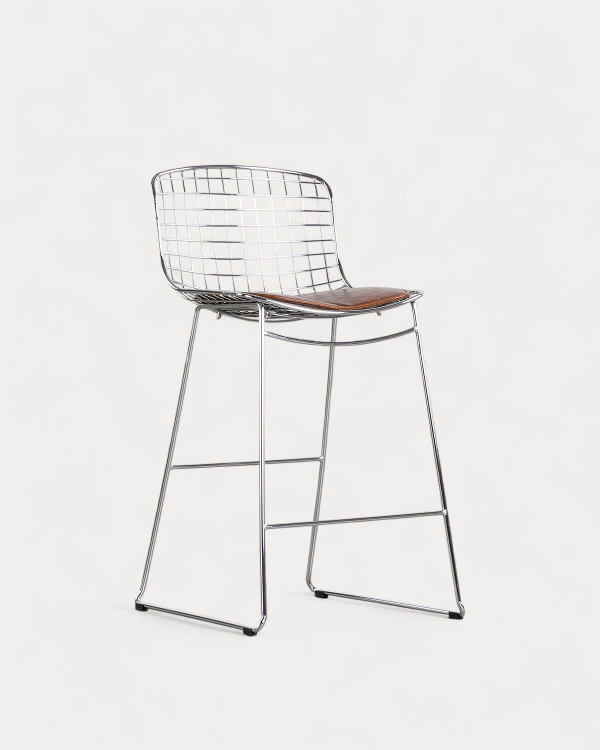 Aras Low Back Metal Bar Stool - Chrome gray