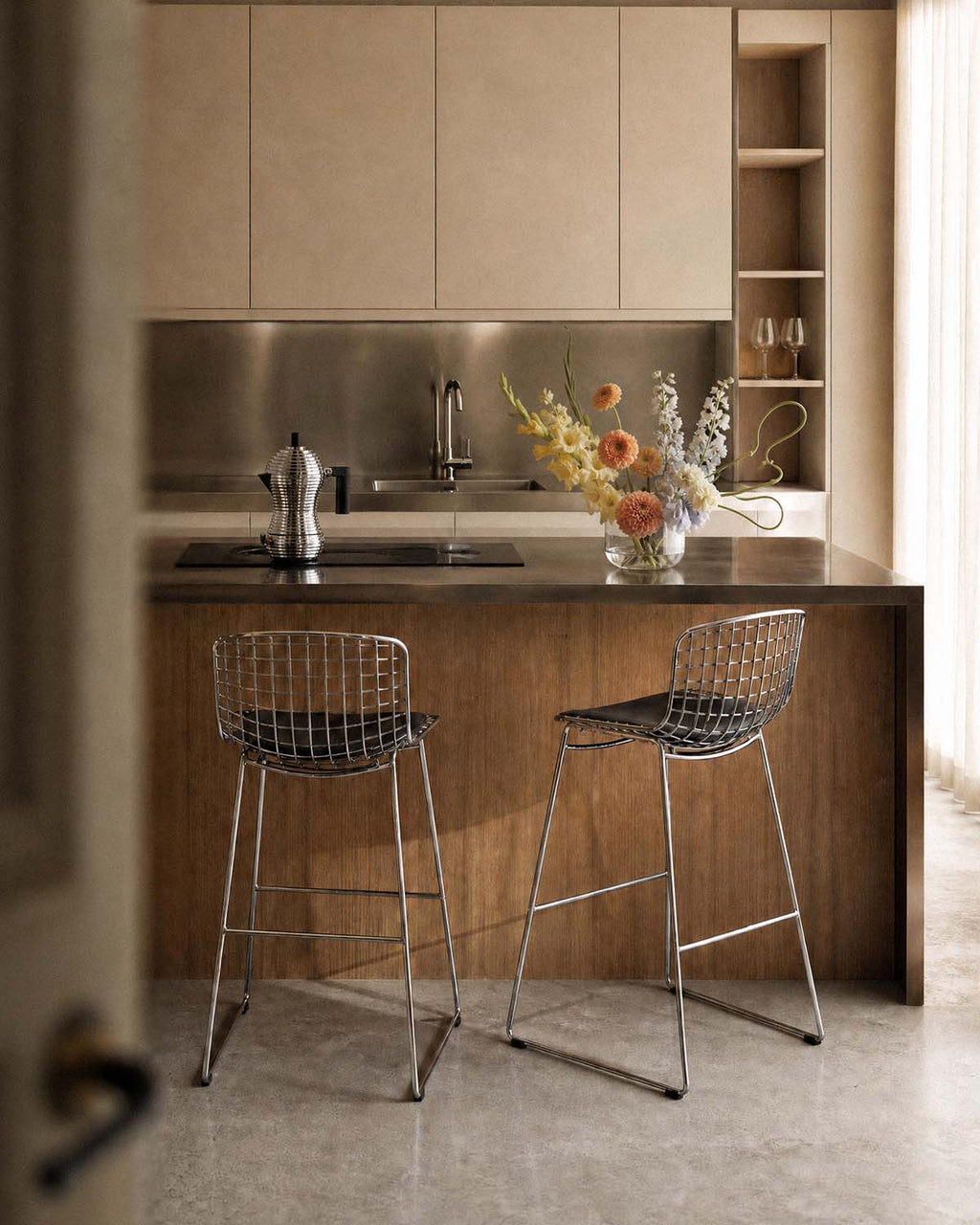Aras Low Back Metal Bar Stool - Chrome gray