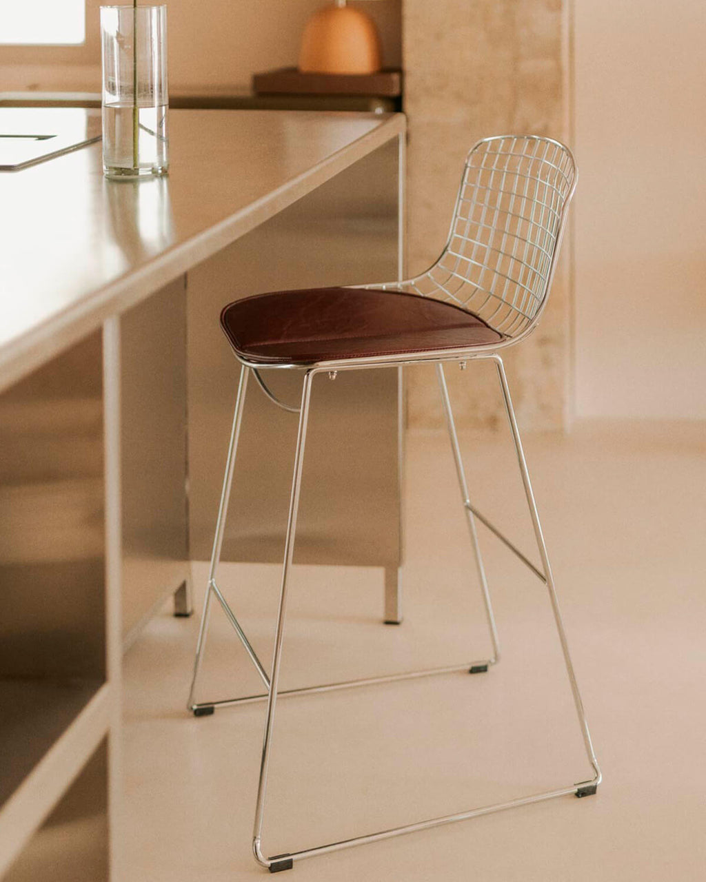 Aras Low Back Metal Bar Stool - Chrome gray