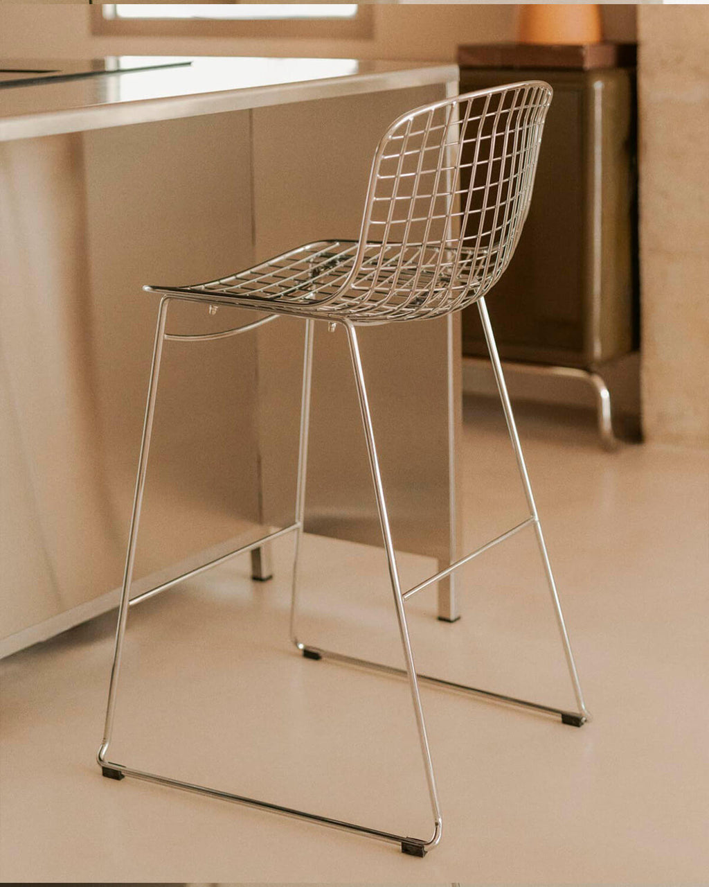 Aras Low Back Metal Bar Stool - Chrome gray