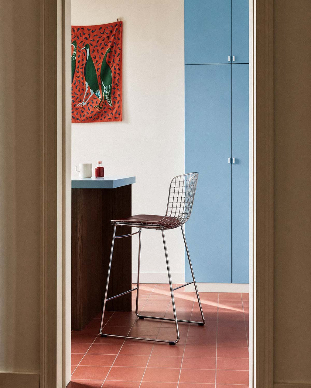 Aras Low Back Metal Bar Stool - Chrome gray