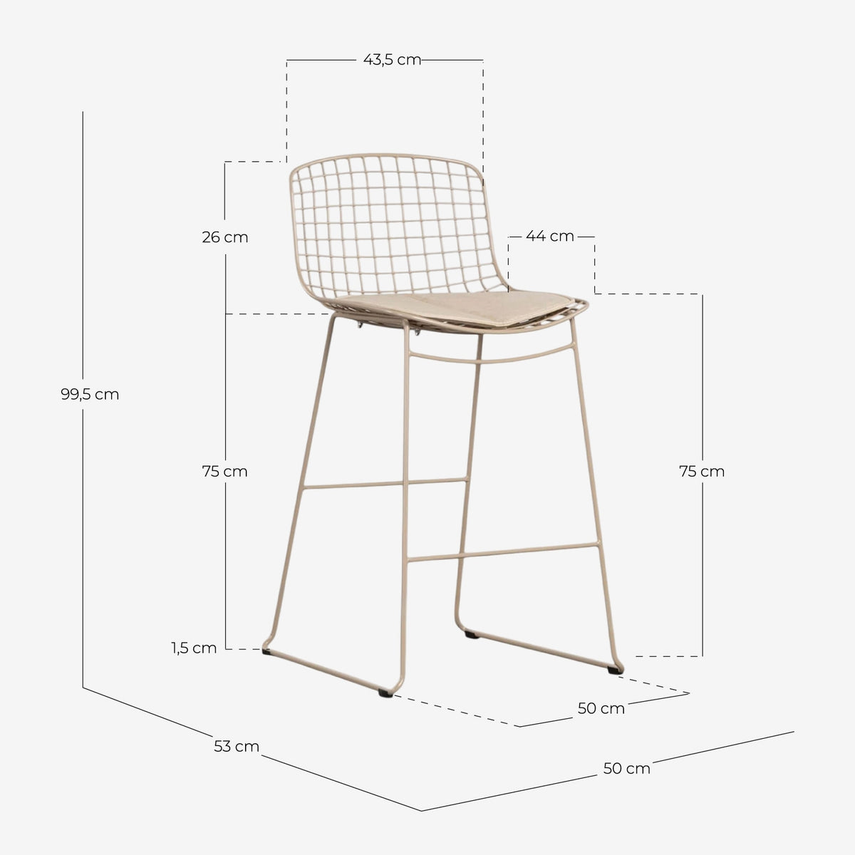 Aras Low Back Metal Bar Stool - Black