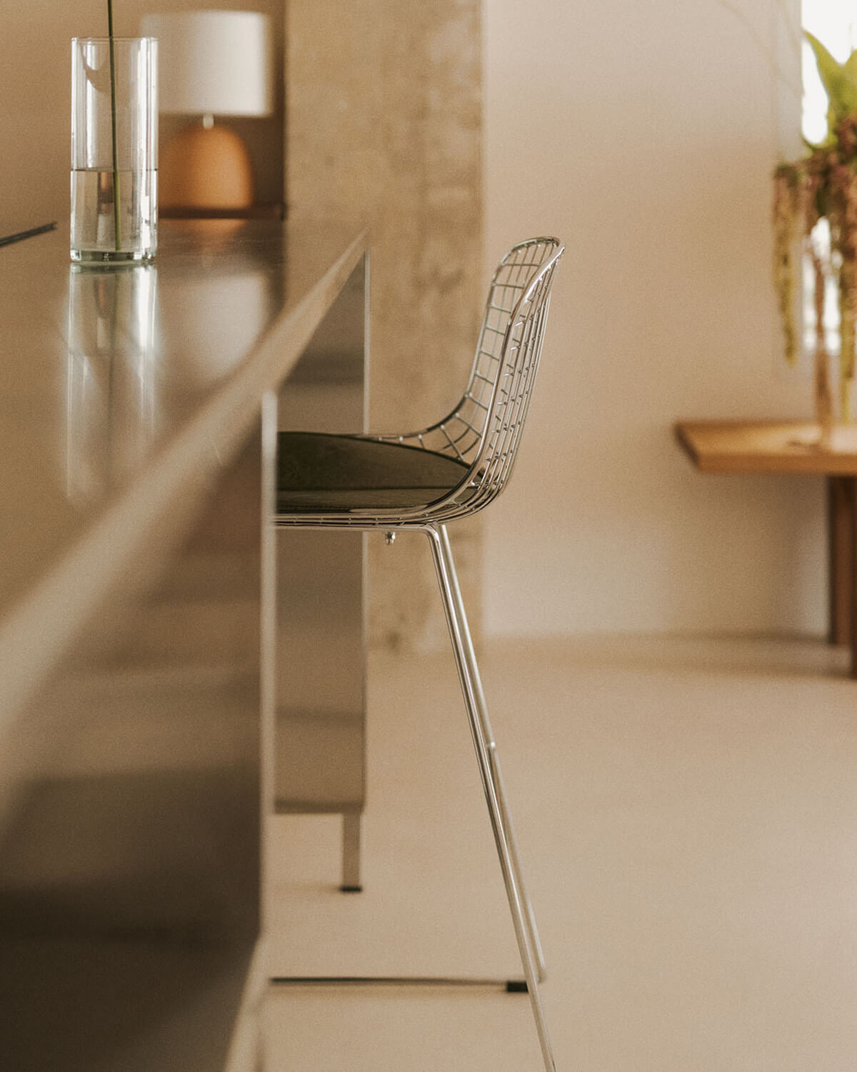 Aras Low Back Metal Bar Stool - Chrome gray
