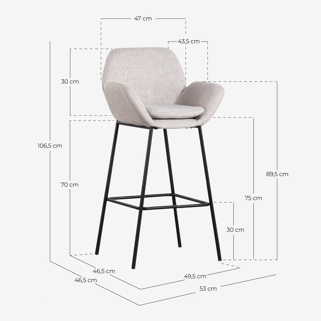 75 cm bar stool in metal and Eider fabric