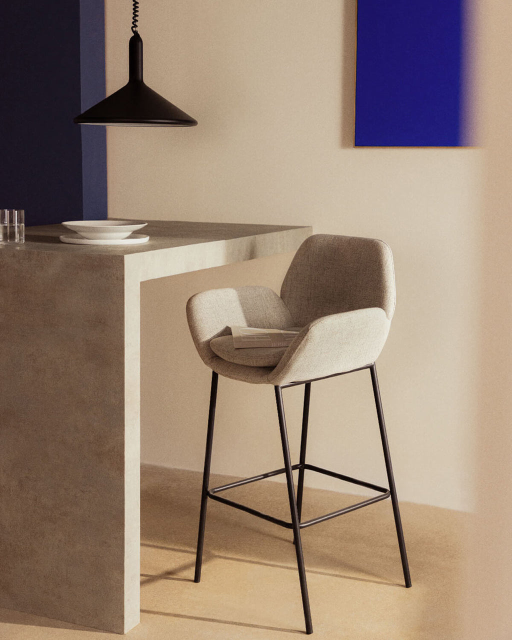 75 cm bar stool in metal and Eider fabric