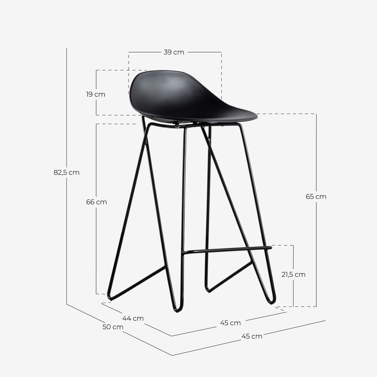 65 cm bar stool in polypropylene and steel Paris