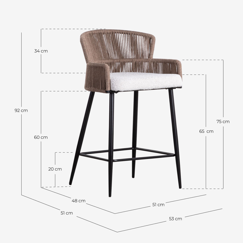 Drean 65 cm fabric and rope bar stool