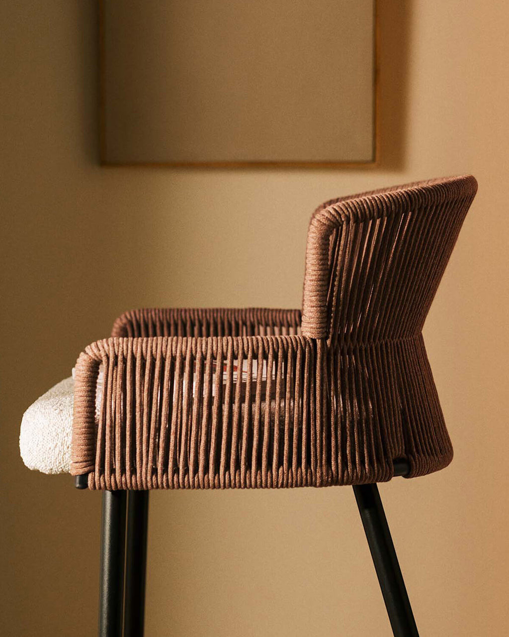 Drean 65 cm fabric and rope bar stool