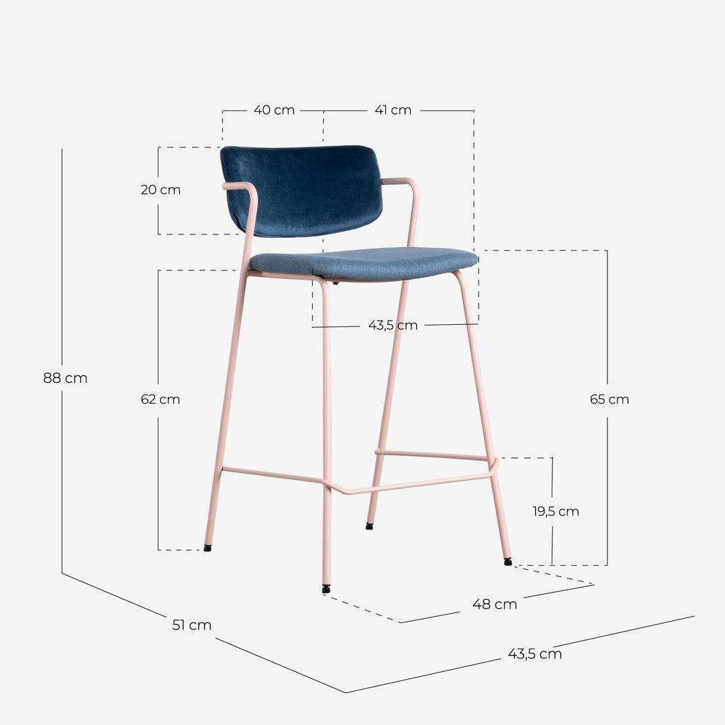 65 cm bar stool in velvet and Irun fabric