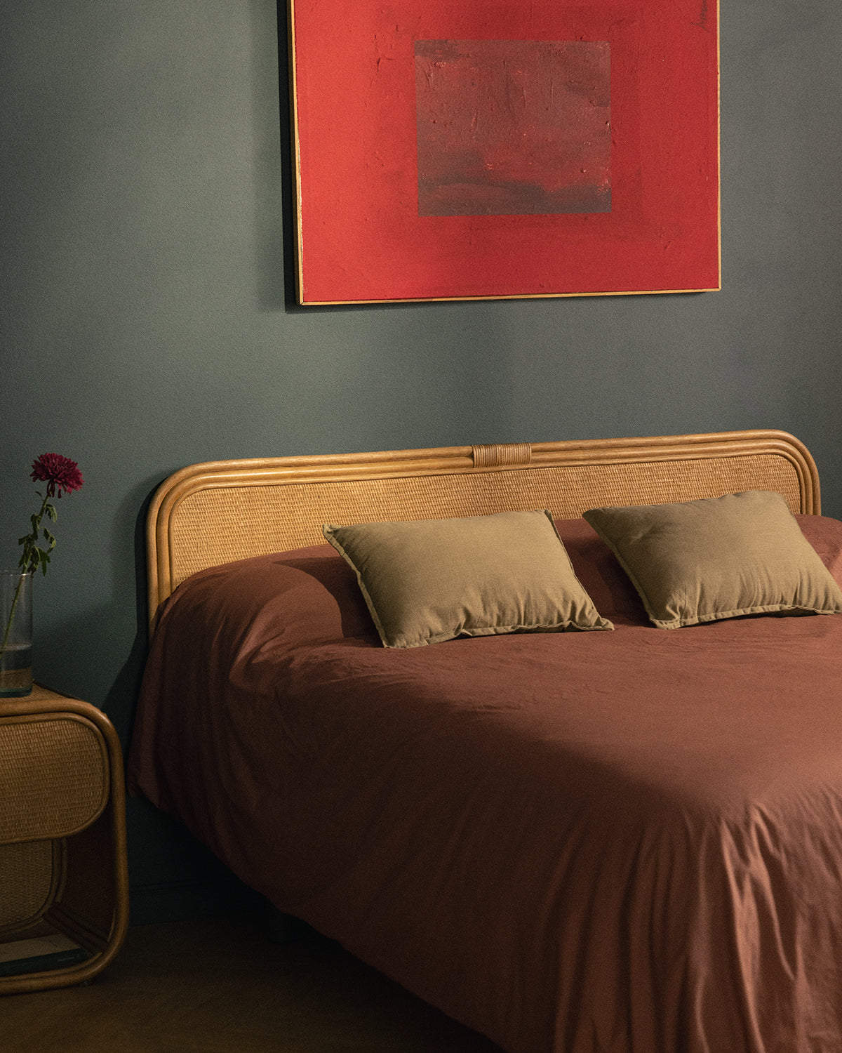 Maisie headboard for 160 cm bed in wood and natural rattan